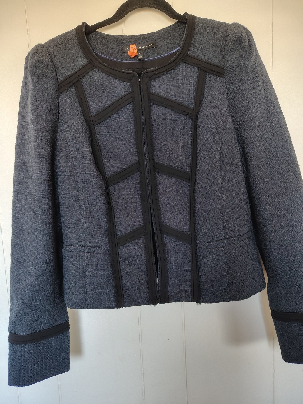 White House Black Market Navy Textured And Structured Jacket Size 12.